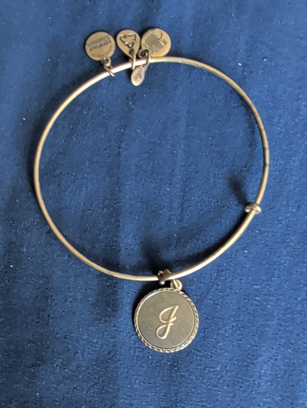 Alex and Ani Gold-Tone Initial J Charm Bangle Bracelet